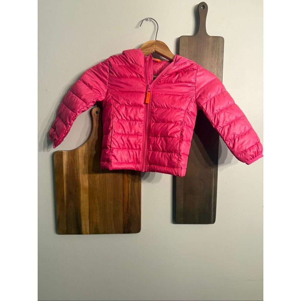 Primary Fuchsia Pink Lightweight Quilted Full Zip Hooded Puffer Jacket Size 2
